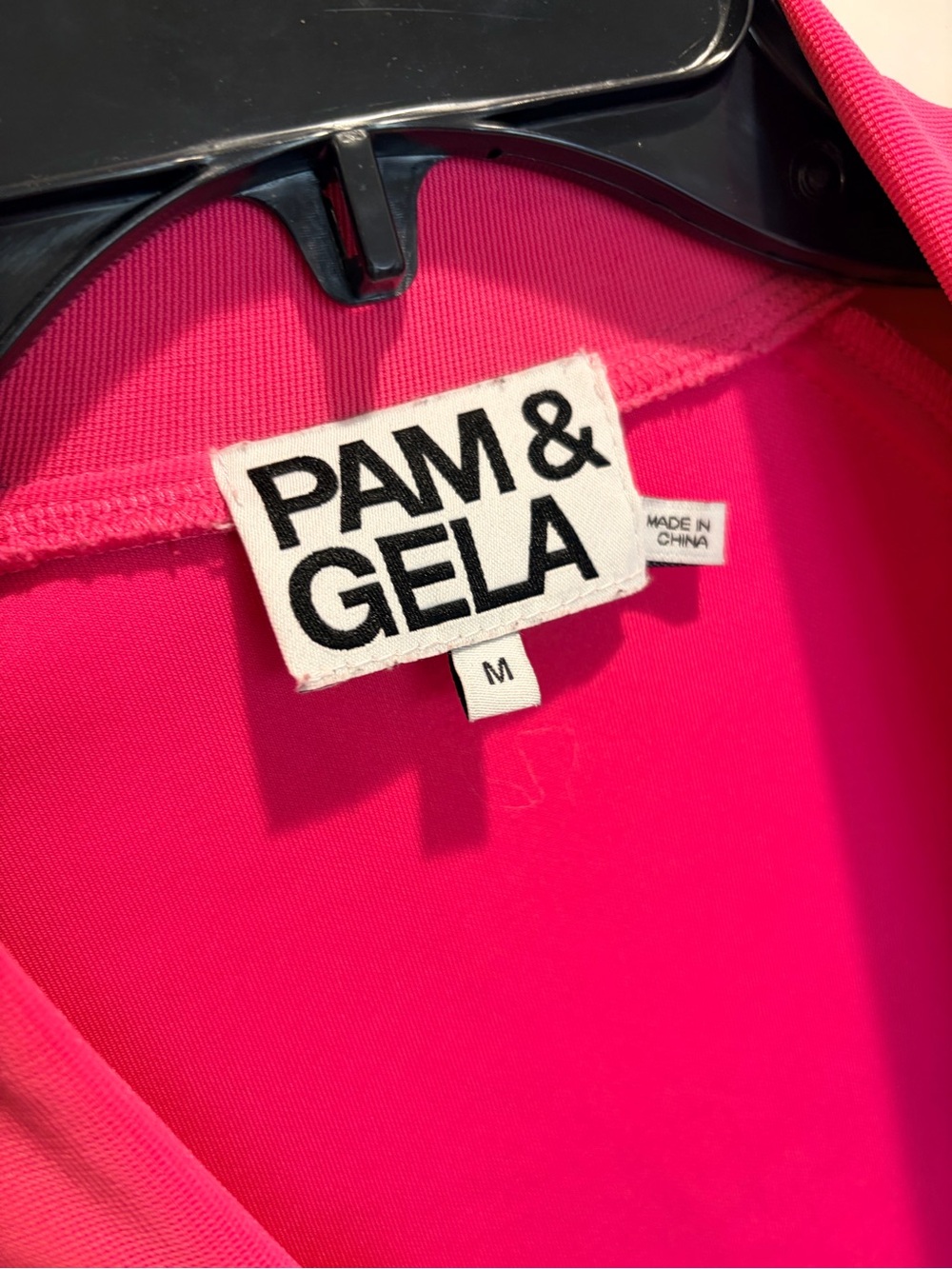 Pam & Gela Hot Pink Bomber Jacket with Black & Red Accents Size M Stretchy - Picture 3 of 4